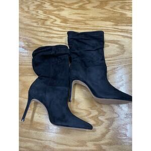 Schutz Ashlee Slouch Booties Women's 7 B Black Suede Pull-On Pointed Toe S67